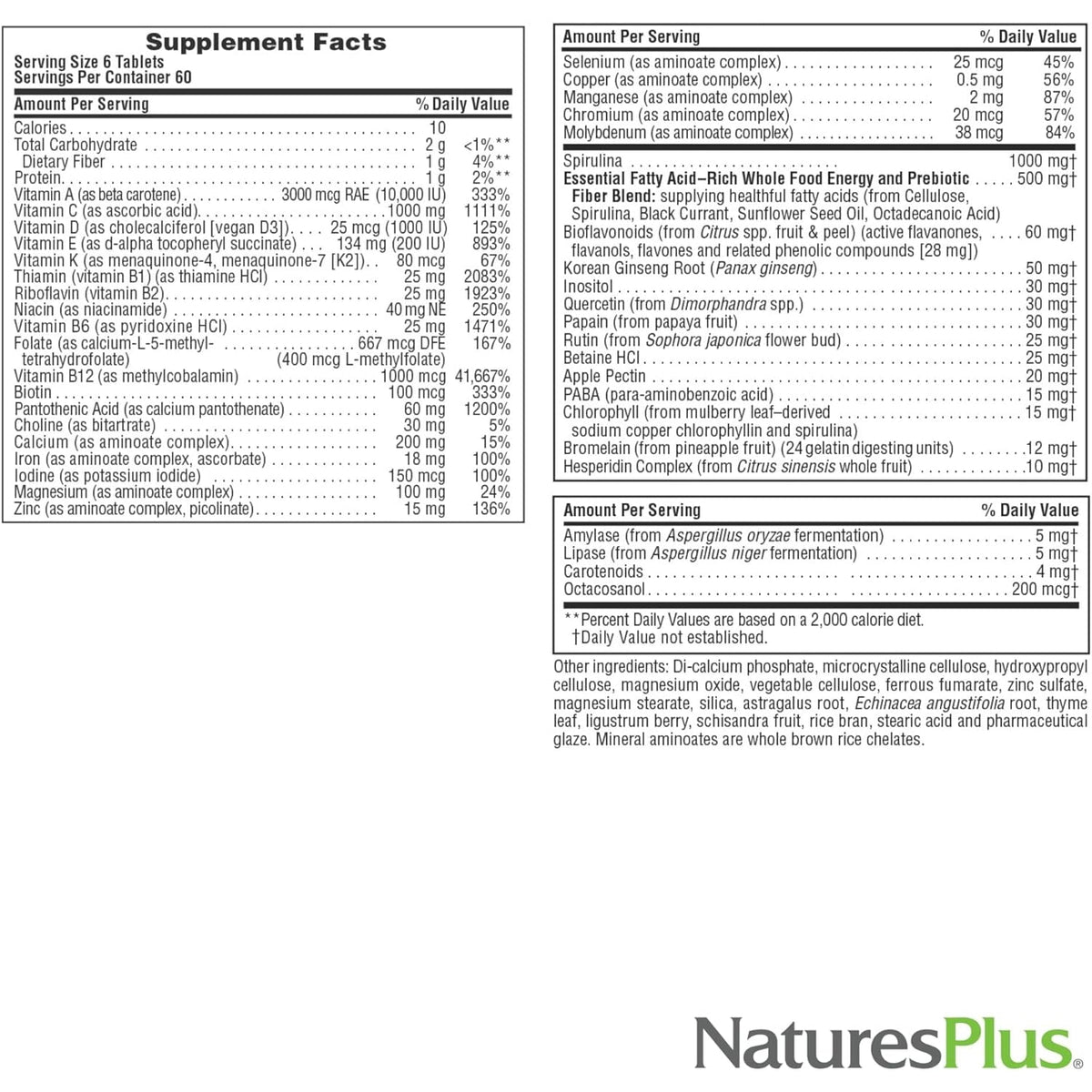 Naturesplus Source of Life - 360 Mini-Tabs - Multivitamin & Mineral Supplement - Supports Natural Energy & Overall Well-Being - Gluten Free, Vegetarian - 60 Servings