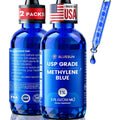 Bluesun Methylene Blue Drops 1% Pharmaceutical Grade - USA Made, Formaldehyde-Free, 3Rd-Party Tested, USP Purity, Gmo-Free, Alcohol-Free, COA Included - 2 FL Oz(60Ml) Cobalt Blue Glass 10Mg/Ml, 2 Pack