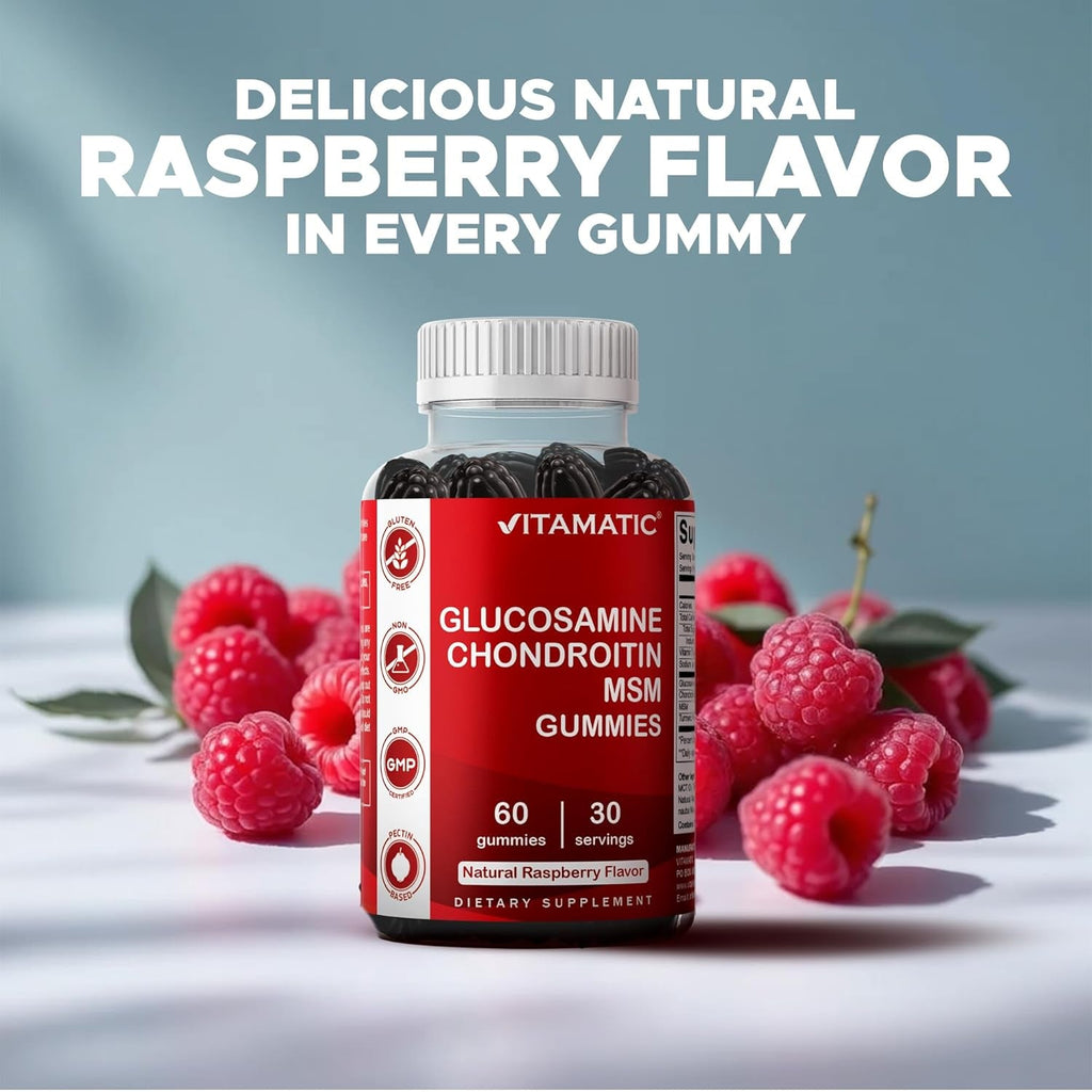 Vitamatic Glucosamine Chondroitin Gummies with MSM & Vitamin E – Joint Support Formula – 60 Pectin-Based Vegan Gummies