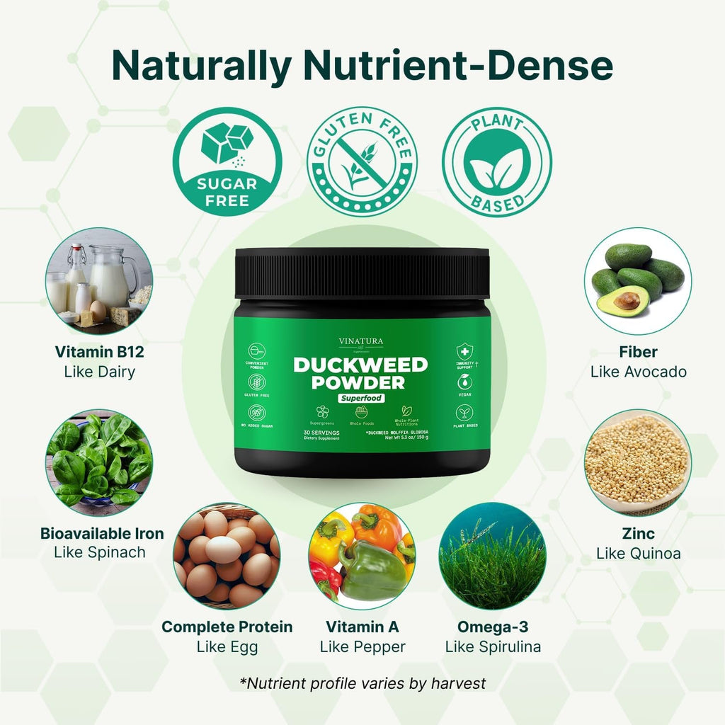 VINATURA Duckweed Powder - Duckweed Supplement, Superfood Digestive Health, Fiber-Superfood Powder of Wolffia Globosa