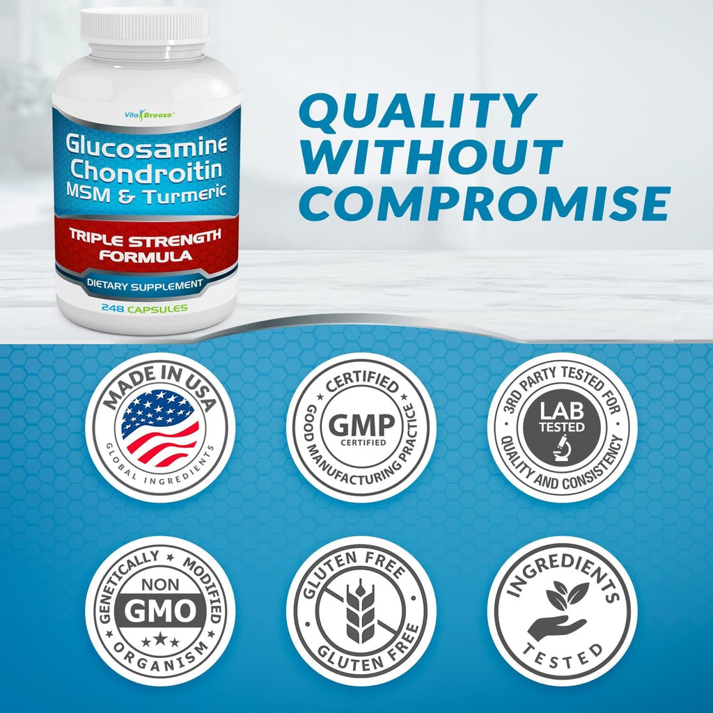 Vitabreeze Glucosamine Chondroitin, MSM & Turmeric Dietary Supplement - 248 Capsules