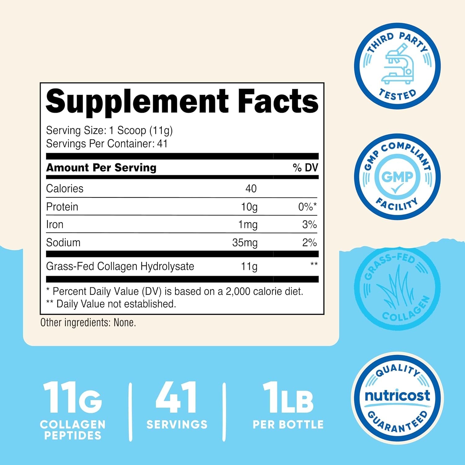 Nutricost Collagen Peptides Powder 1LB (454 G) - Grass Fed Bovine Collagen Hydrolysate (Unflavored)