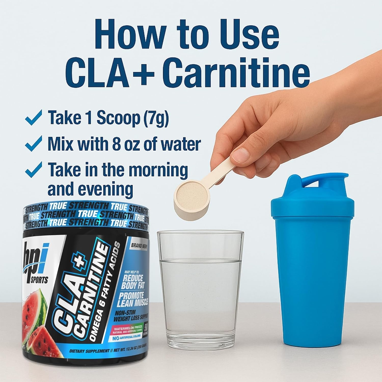 BPI Sports Cla+Carnitine – CLA L Carnitine & Linoleic Acid – L Carnitine Supplement for Weight Loss, Metabolism & Lean Muscle – Caffeine Free – Watermelon – 50 Servings – 12.34 Oz