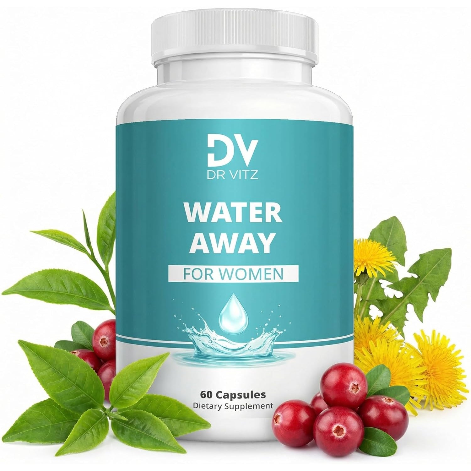 Water Away for Women – Diuretic Water Pills for Weight Control & Debloating – Natural Bloat Relief with Green Tea, Cranberry & Dandelion – Water Retention Support – 60 Capsules