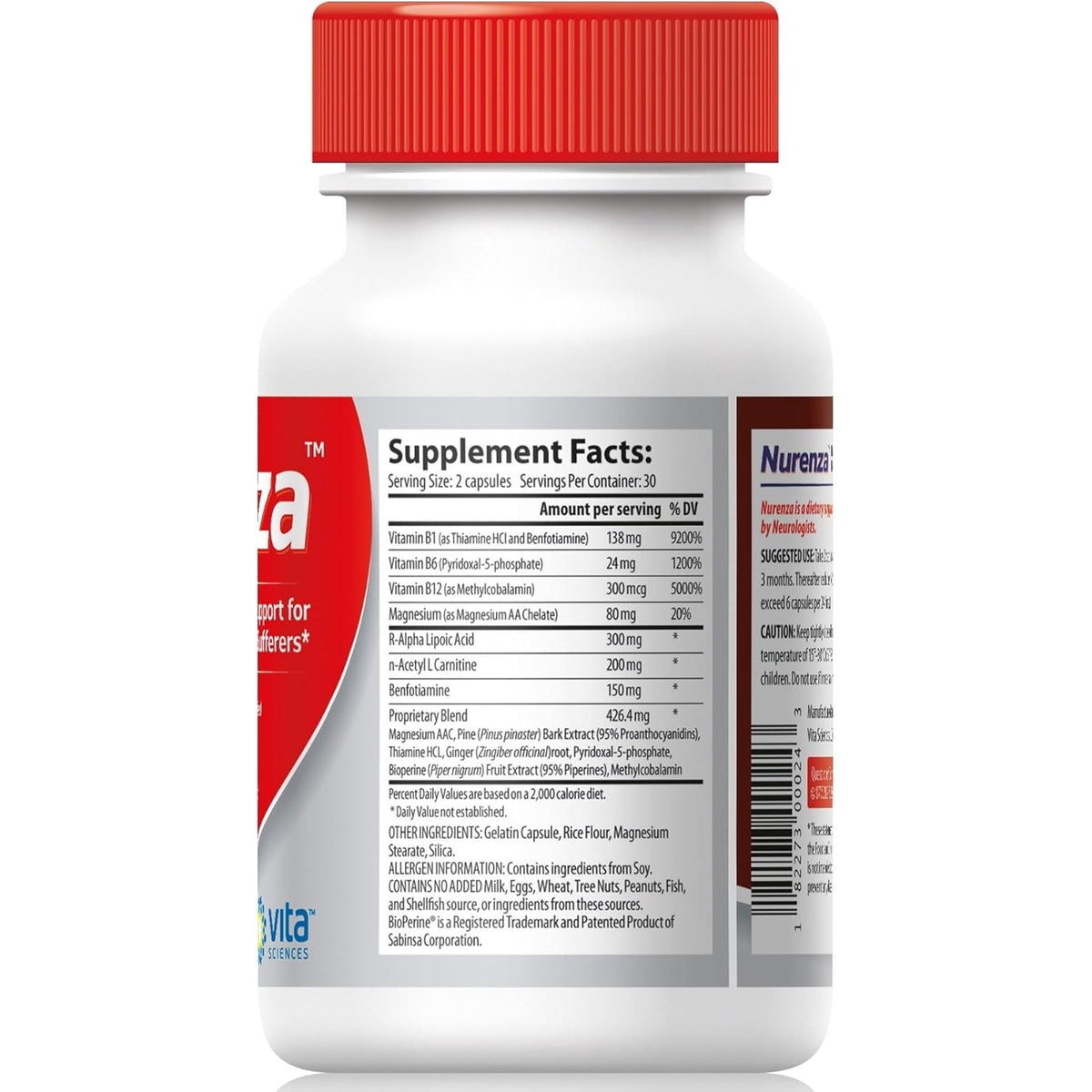 Vita Sciences Nurenza Neuropathy Relief Supplement 40X Strength Natural R-ALA Form for Nerve Health, Fast Repair W/Vitamins, Antioxidants Revitalizing Feet, Hands, Legs, and Toes. 60 Ct.