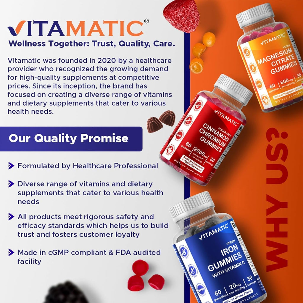 Vitamatic Apple Cider Vinegar Gummies - 1000Mg per Serving - 60 Vegan Gummies - ACV Gummies for Detox, Weight Loss Support, Energy Boost, Digestion & Gut Health