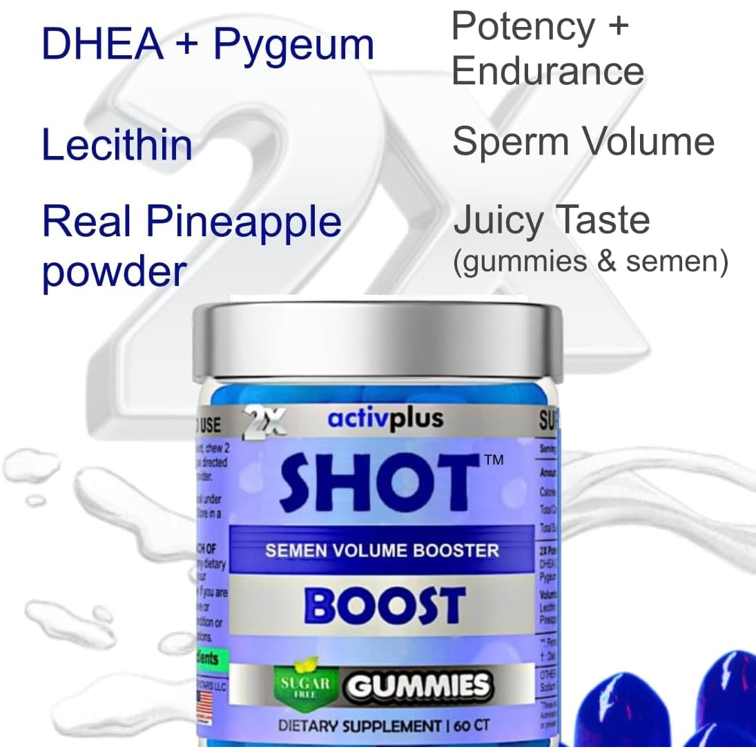 Semen Volume Booster Maximizer 2X Load - Male Fertility - Pineapple & Blueberry Sugar Free 60 Gummies