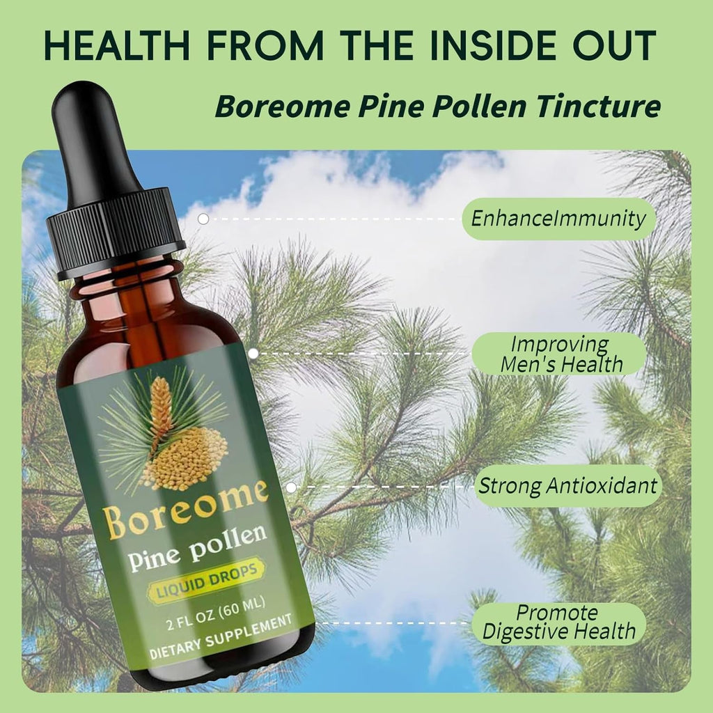 Pine Pollen Tincture - Pine Pollen Powder Liquid Drops for Men & Women - Vegan, Sugar & Alcohol-Free Supplement - 2 Fl Oz