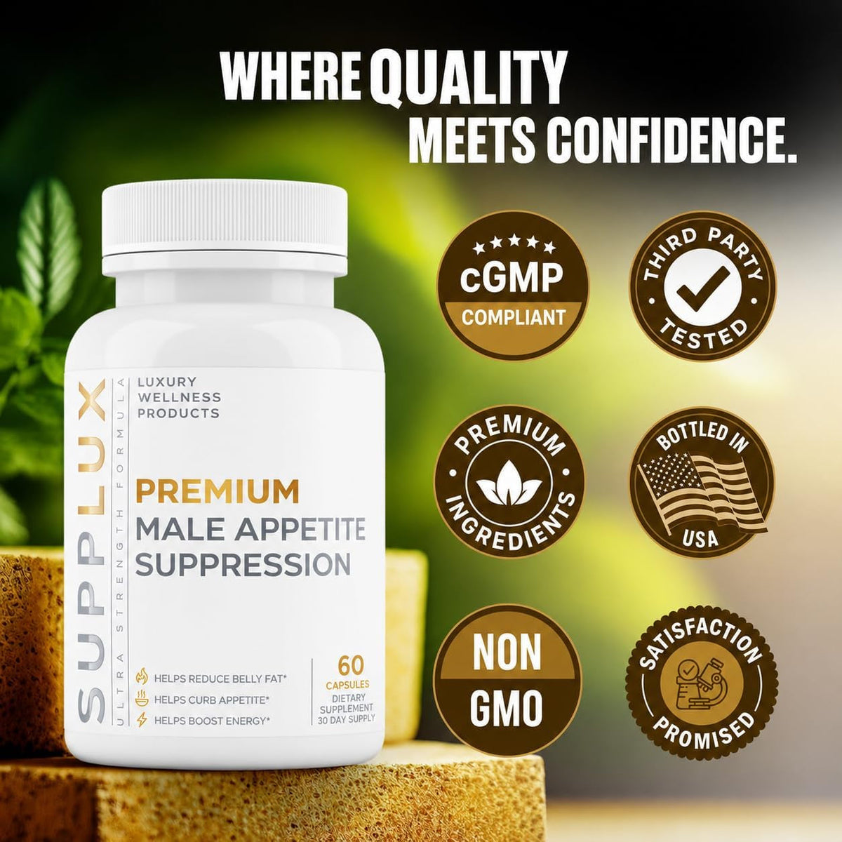 PREMIUM Male Appetite Suppressant - Weight Loss Pills, Fat Burner for Men, GLP-1 Pathway Support - Can Help Sustain Muscle While Burning Fat - Powerful Fat Burning Assistance- 60 Capusles