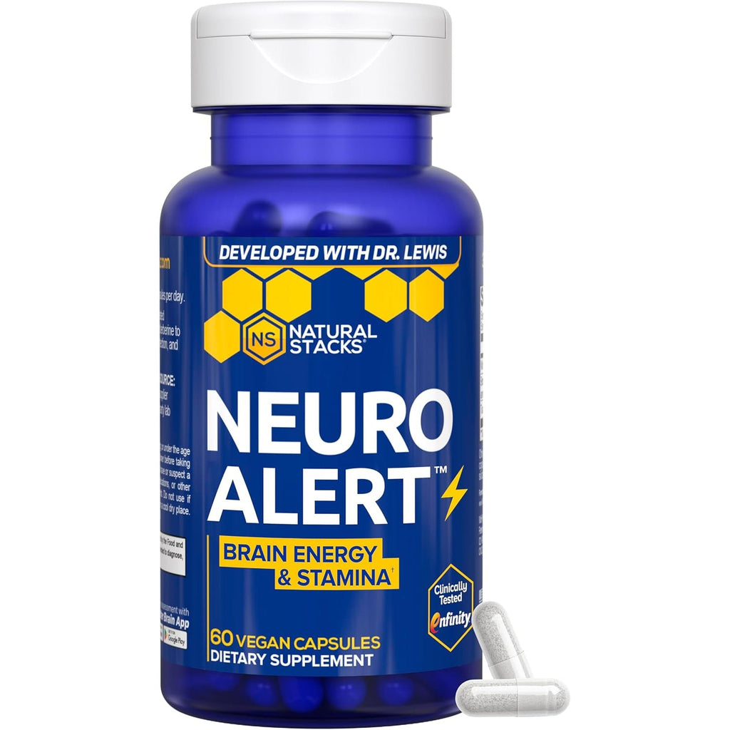 NATURAL STACKS Neuroalert - 200Mg Paraxanthine Energy Supplement - Caffeine Free Focus W/ 500Mg L-Tyrosine & 100Mg L-Theanine - 10Mg NADH for Cellular Energy Support - 60 Paraxanthine Capsules