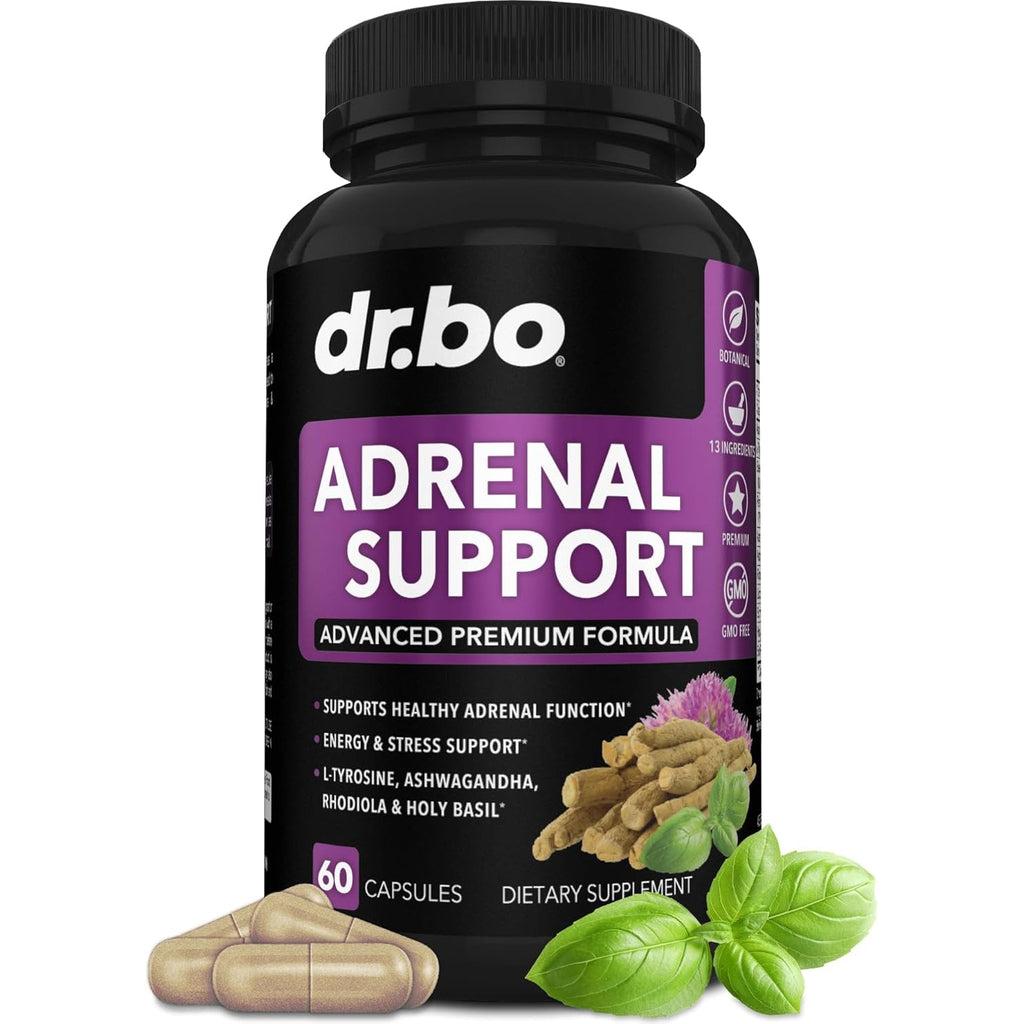 Adrenal Support Cortisol Manager Supplement - Adrenal Fatigue Supplements for Women & Men with Natural Adaptogen Ashwagandha Holy Basil Rhodiola L Tyrosine Complex Fatigue Cortisol Health - 60 Pills