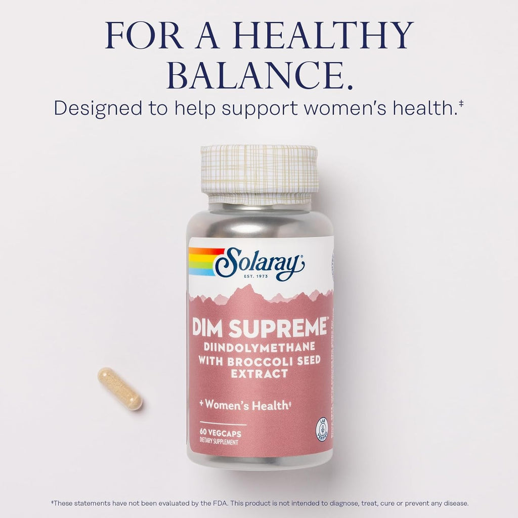 SOLARAY DIM Supreme - DIM Supplement 100Mg - Diindolylmethane DIM Complex with Broccoli Seed Extract and Bioflavonoids - Women'S Health and Balance Support - 60-Day Guarantee - 60 Servings, 60 Vegcaps