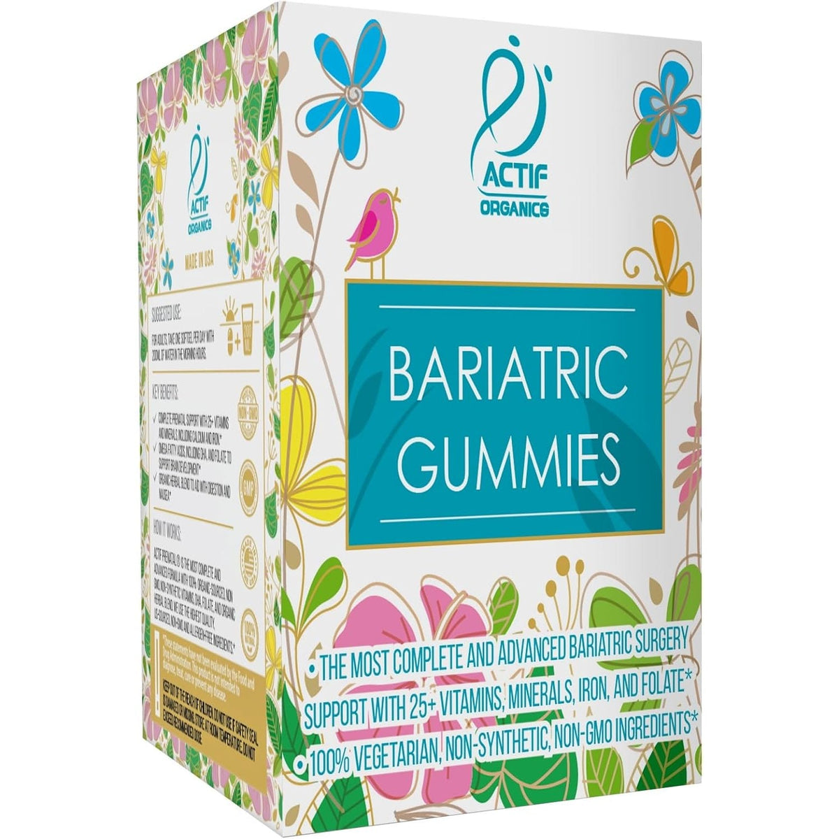 ACTIF Organic Bariatric Gummies with 25+ Organic Vitamins and Minerals for Bariatric Surgery Gastric Bypass Surgery, Advanced Formula - 90 Count