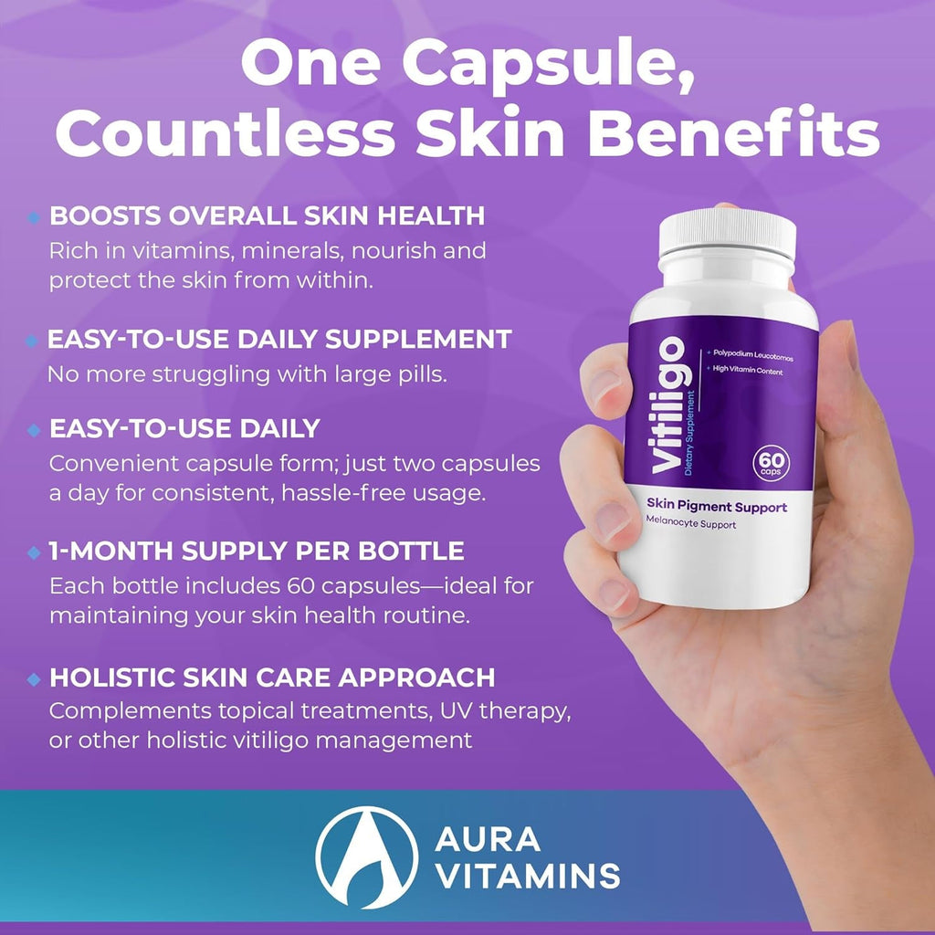 Vitiligo Capsules 60 Count | 1 Month | Improve Skin Pigmentation Support and Reduce White Spots | Effective Vitiligo Supplement | Natural Solution for White Spots on Skin. (1)