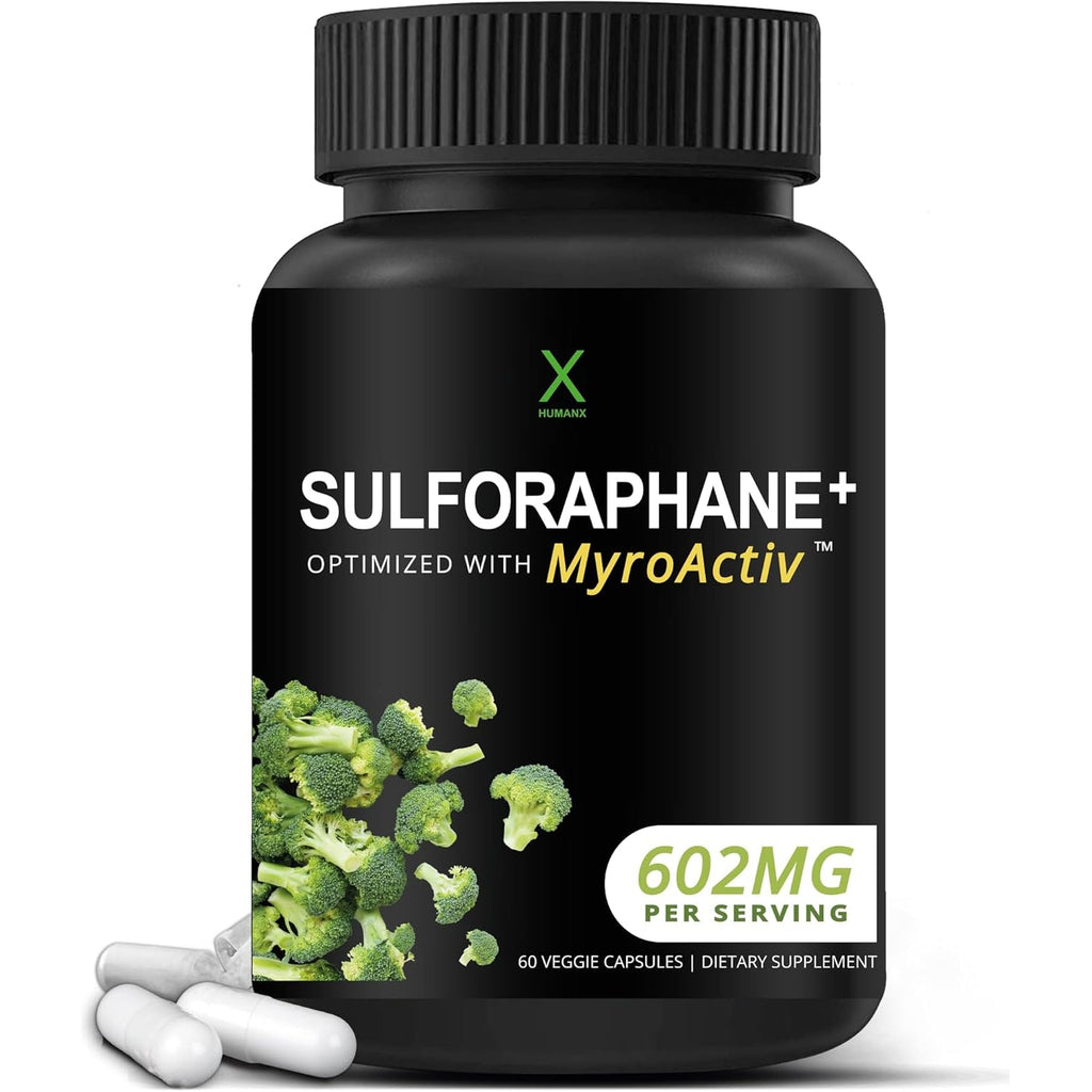 HUMANX Sulforaphane+ 602Mg - USA Third Party Tested - Sulforaphane with Broccoli Seed Extract & Moringa - Supports Antioxidant Production, Detoxification, & Cellular Health - Broccoli Supplement