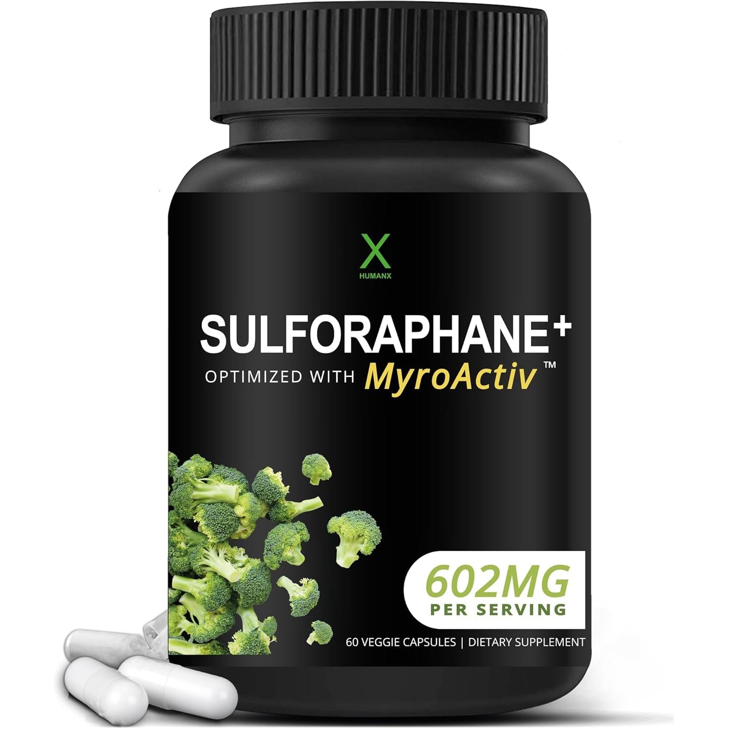 HUMANX Sulforaphane+ 602Mg - USA Third Party Tested - Sulforaphane with Broccoli Seed Extract & Moringa - Supports Antioxidant Production, Detoxification, & Cellular Health - Broccoli Supplement