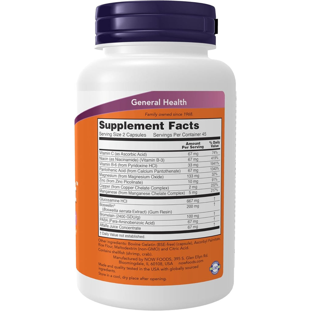 NOW Foods Supplements, Joint Support™ with Glucosamine, Boswellin® and Sea Cucumber, 90 Capsules