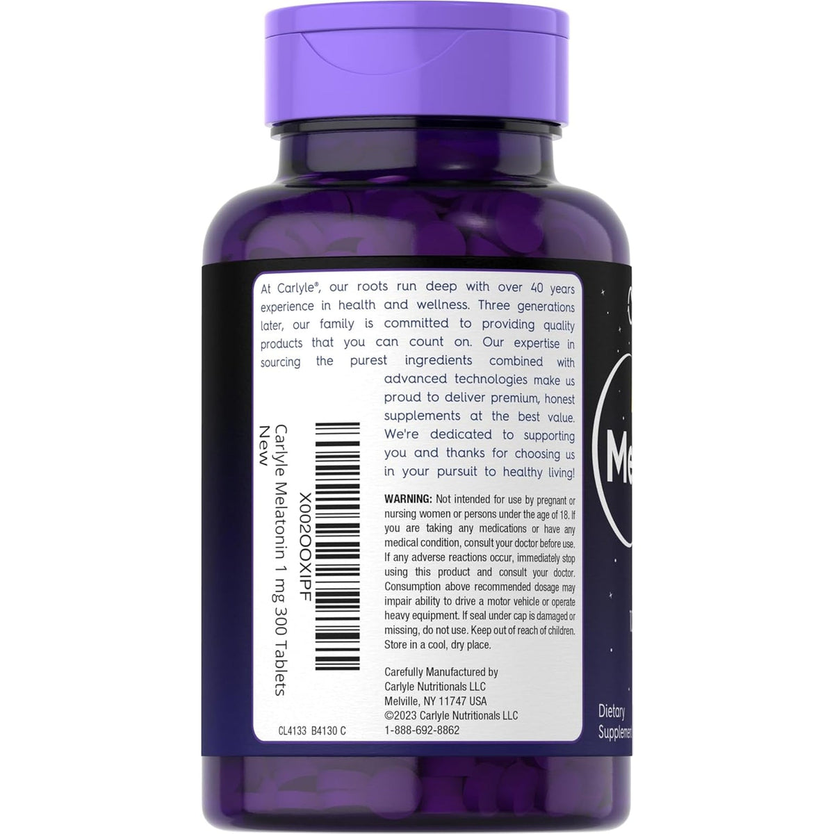 Carlyle Melatonin 1 Mg | 300 Low Dose Tablets | Drug Free Aid | Vegetarian, Non-Gmo, Gluten Free