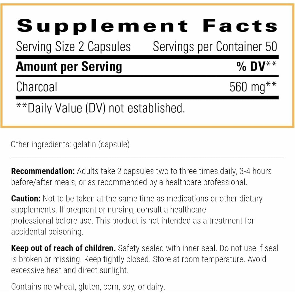 Integrative Therapeutics Activated Charcoal - Digestive & Gut Health Supplement* - Effective Gastrointestinal Support* - Gluten-Free & Dairy-Free - 100 Capsules (50 Servings)