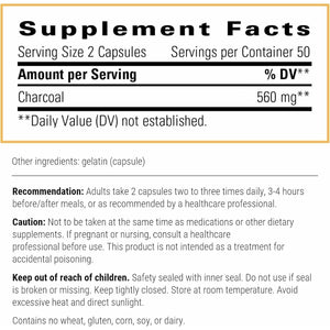 Integrative Therapeutics Activated Charcoal - Digestive & Gut Health Supplement* - Effective Gastrointestinal Support* - Gluten-Free & Dairy-Free - 100 Capsules (50 Servings)