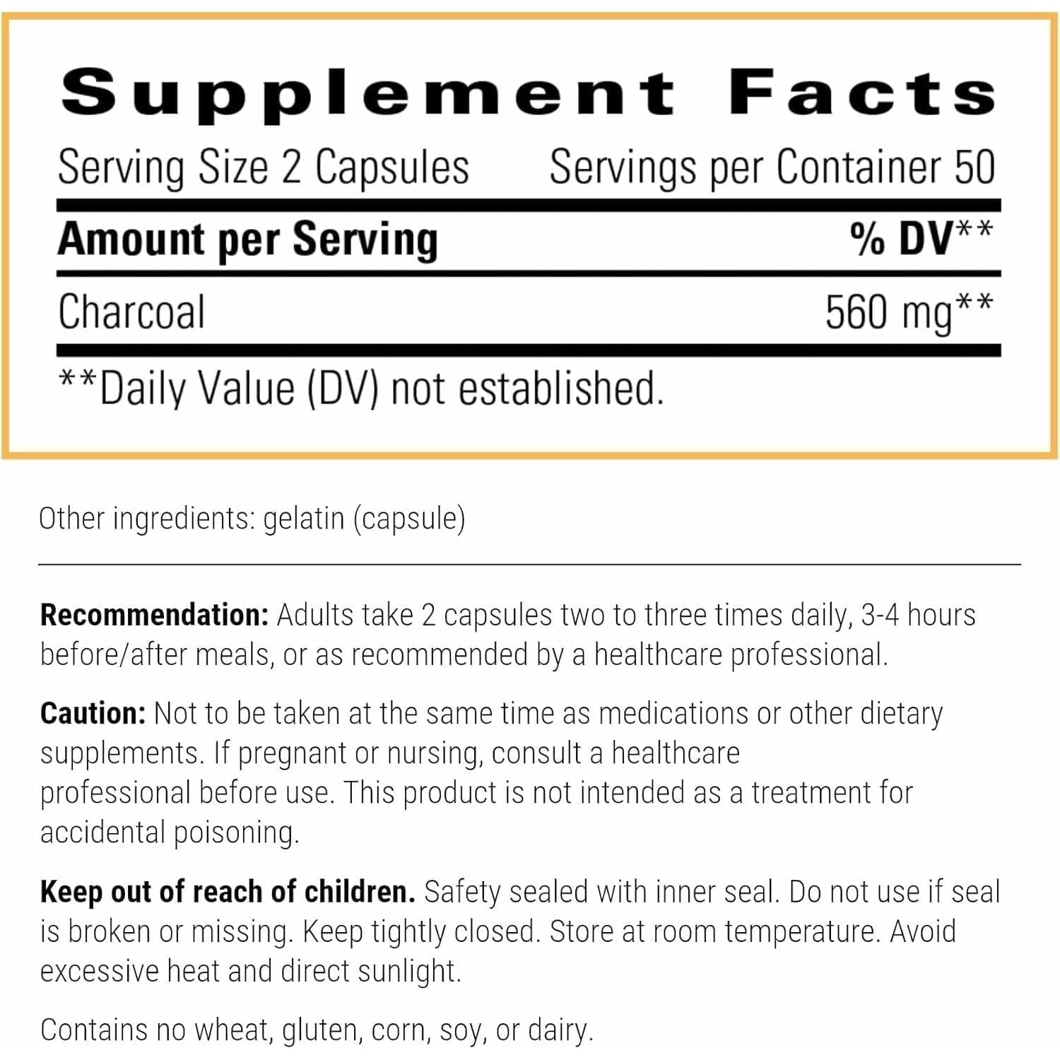 Integrative Therapeutics Activated Charcoal - Digestive & Gut Health Supplement* - Effective Gastrointestinal Support* - Gluten-Free & Dairy-Free - 100 Capsules (50 Servings)