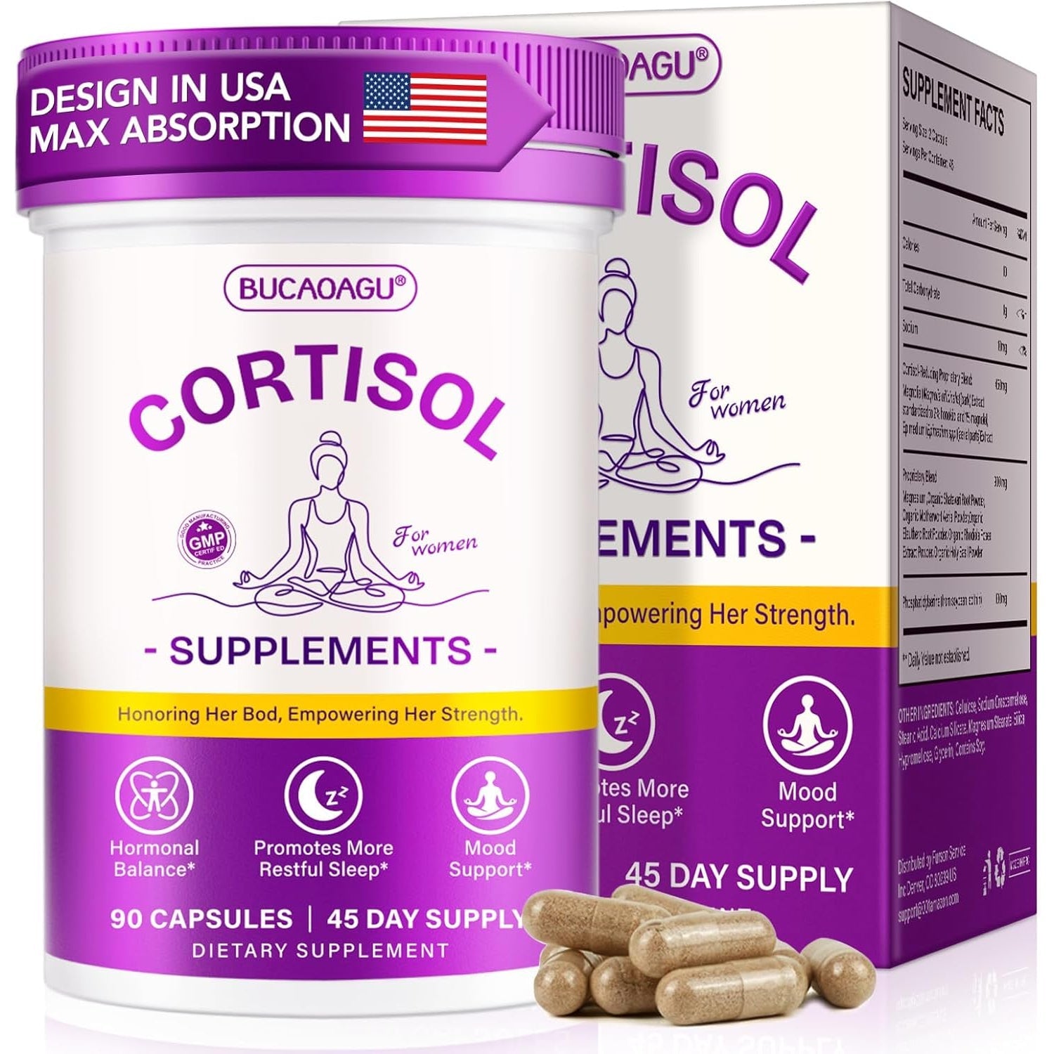 Cortisol Supplements for Women - Cortisol Reducer & Stress Support - Magnolia Bark, Rhodiola Rosea, Holy Basil, Magnesium, Phosphatidylserine - Hormone Balance & Mood, Focus, Sleep Support