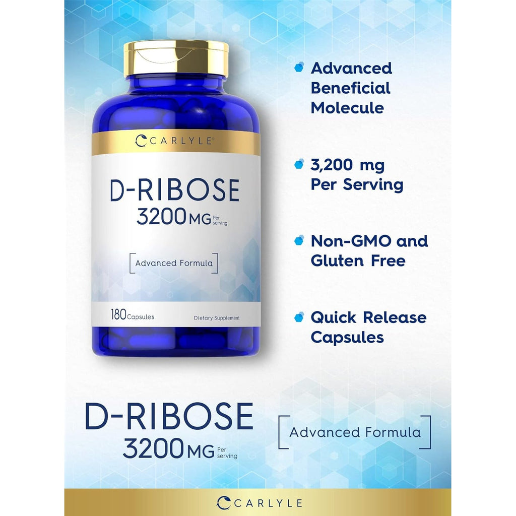Carlyle D-Ribose Capsules | 3200Mg | 180 Pills | Advanced Formula | Non-Gmo, Gluten Free Supplement