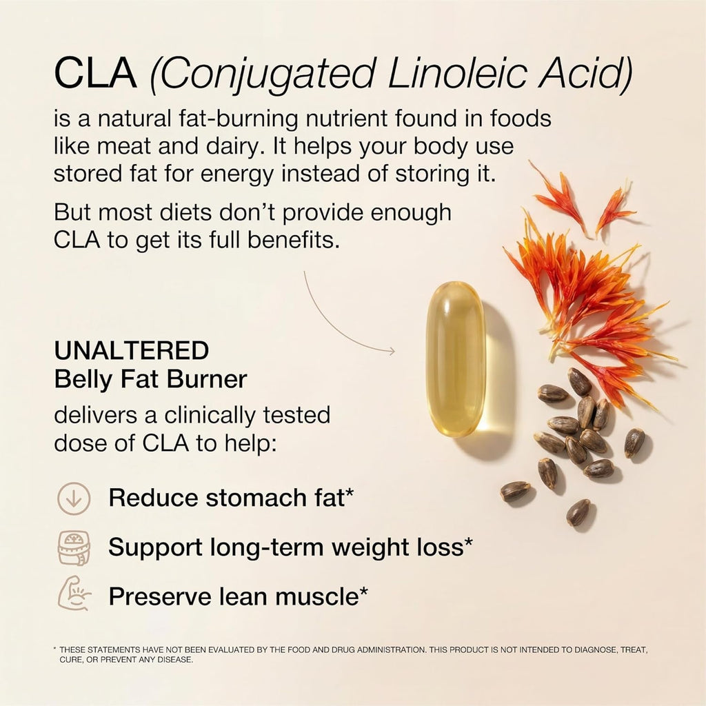 UNALTERED Belly Fat Burner for Men - Natural Weight Loss Pills to Support Reduced Body Fat, Preservation of Lean Muscle Mass, and a Healthy Metabolism - CLA Dietary Supplement - 90 Softgel Capsules