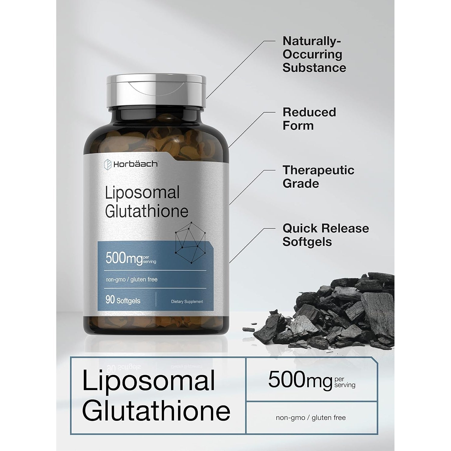 Horbäach Liposomal Glutathione 500Mg | 90 Softgels | Reduced Form | Non-Gmo & Gluten Free Supplement