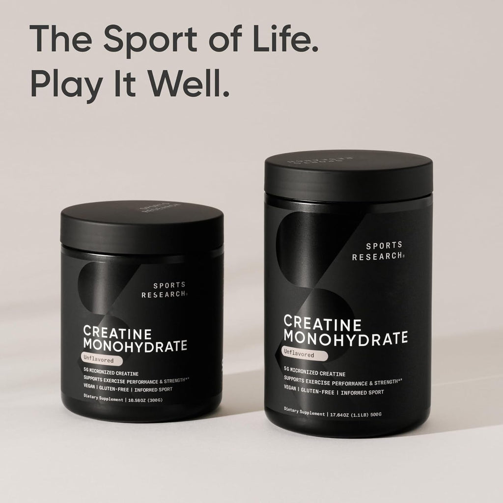 Sports Research Creatine Monohydrate - Gain Lean Muscle, Improve Performance and Strength and Support Workout Recovery* - 5 G Micronized Creatine - 17.64 Oz