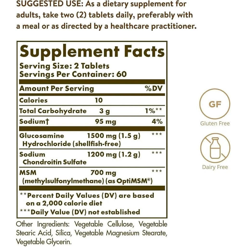 Solgar Triple Strength Glucosamine Chondroitin MSM, 120 Tablets - Promotes Healthy Joints, Supports Comfortable Movement - Shellfish Free - Gluten Free, Dairy Free - 60 Servings
