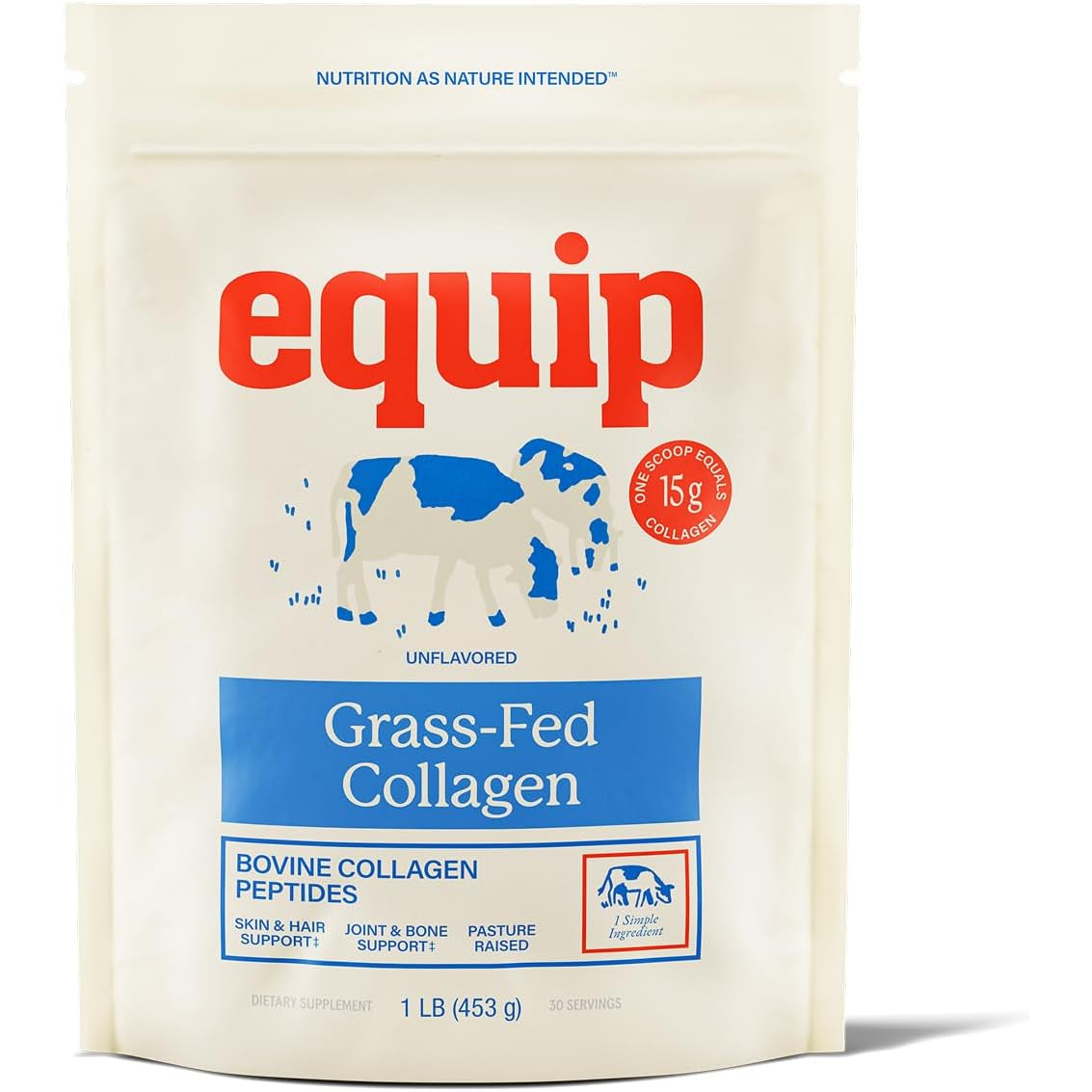 Equip Foods Grass Fed Collagen Powder | Hydrolyzed Bovine Collagen Peptides with Amino Acids | Prime Beef Collagen for Healthy Joints, Skin & Nails | Non-Gmo, Paleo Friendly | 30 Servings, Unflavored