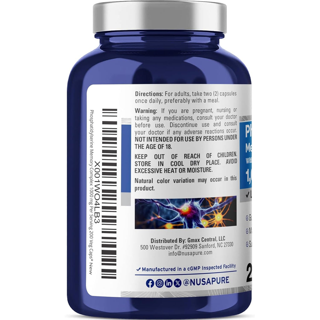 Nusapure Phosphatidylserine Memory Ultimate Complex 1000Mg 200 Vegetarian Caps (Vegan, Non-Gmo)