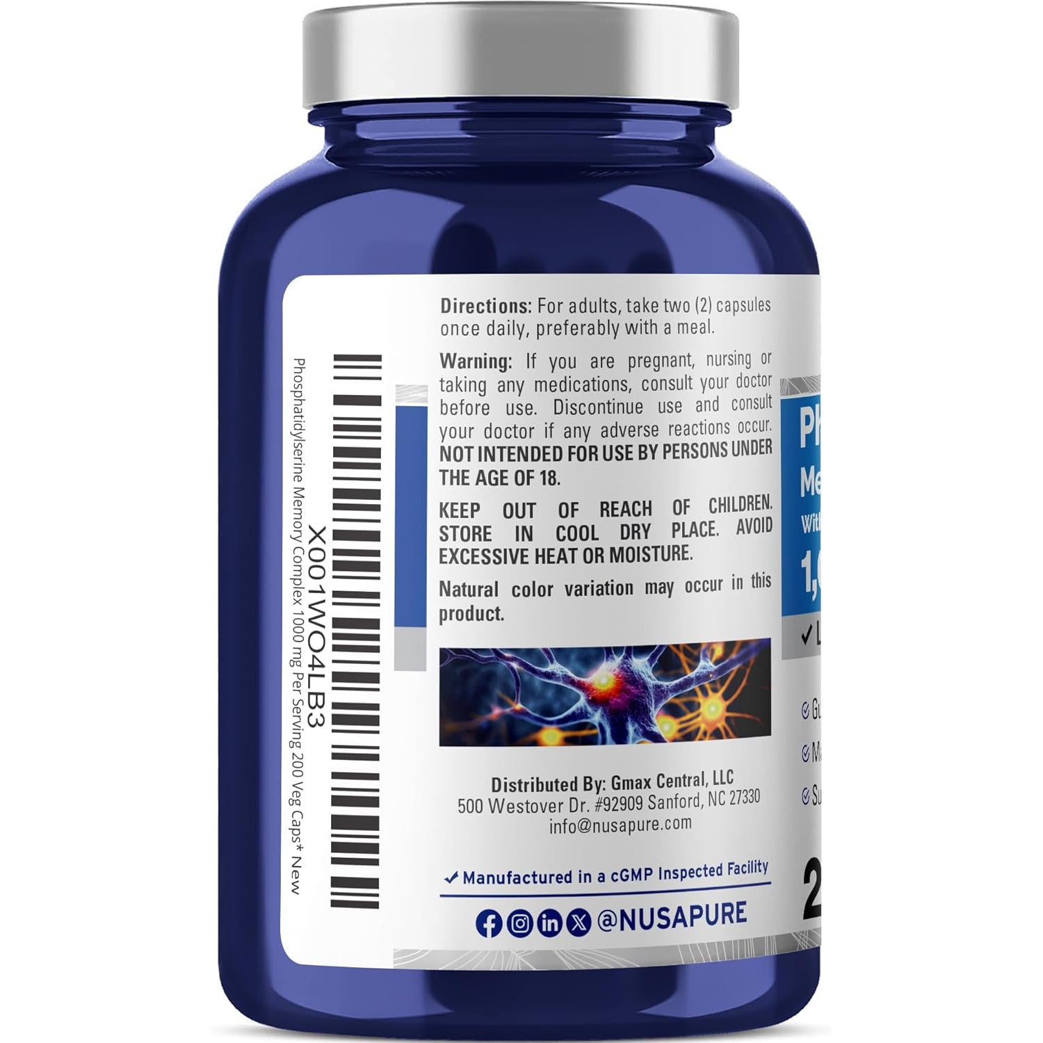 Nusapure Phosphatidylserine Memory Ultimate Complex 1000Mg 200 Vegetarian Caps (Vegan, Non-Gmo)