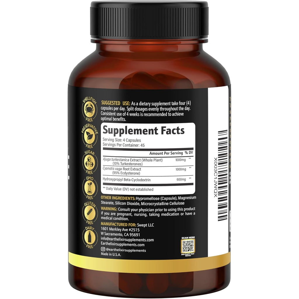 Turkesterone & Ecdysterone – Natural Testosterone Support, 2-In-1 High Potency Turkesterone Supplement for Men & Women with 95% Beta Ecdysterone - Made in USA & 3Rd Party Tested - 180 Capsules
