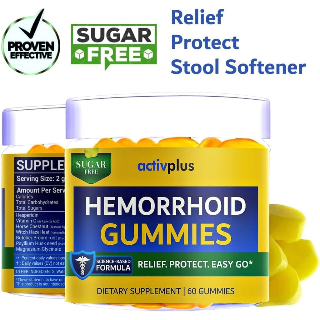 Hemorrhoid Treatment to Reduce Re-Occurrences & Easier Regularity with Stool Softener | 7 Clinically Studied Hemorrhoid Ingredients | Plant-Based Sugar Free Lemon 60 Vegan Gummies