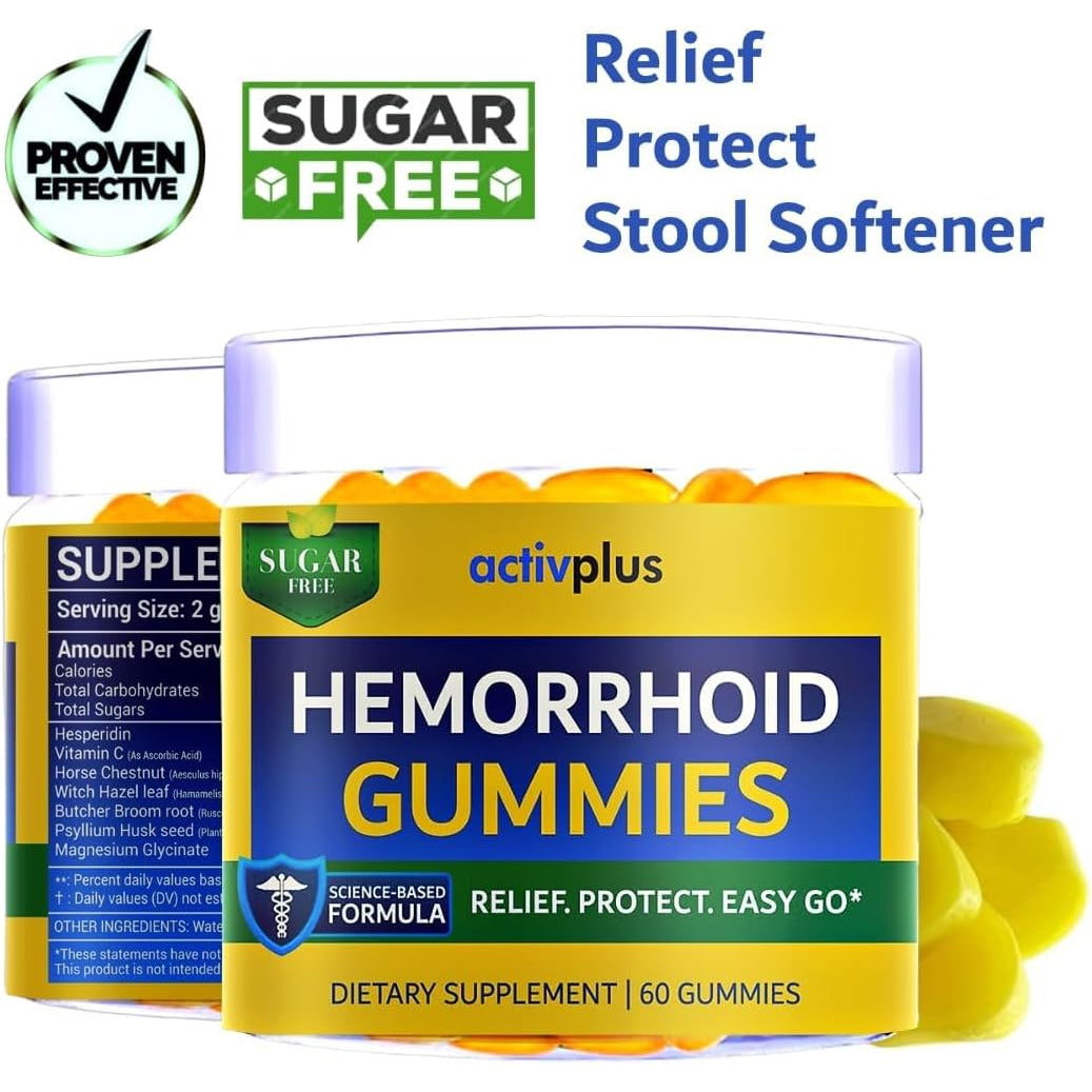 Hemorrhoid Treatment to Reduce Re-Occurrences & Easier Regularity with Stool Softener | 7 Clinically Studied Hemorrhoid Ingredients | Plant-Based Sugar Free Lemon 60 Vegan Gummies