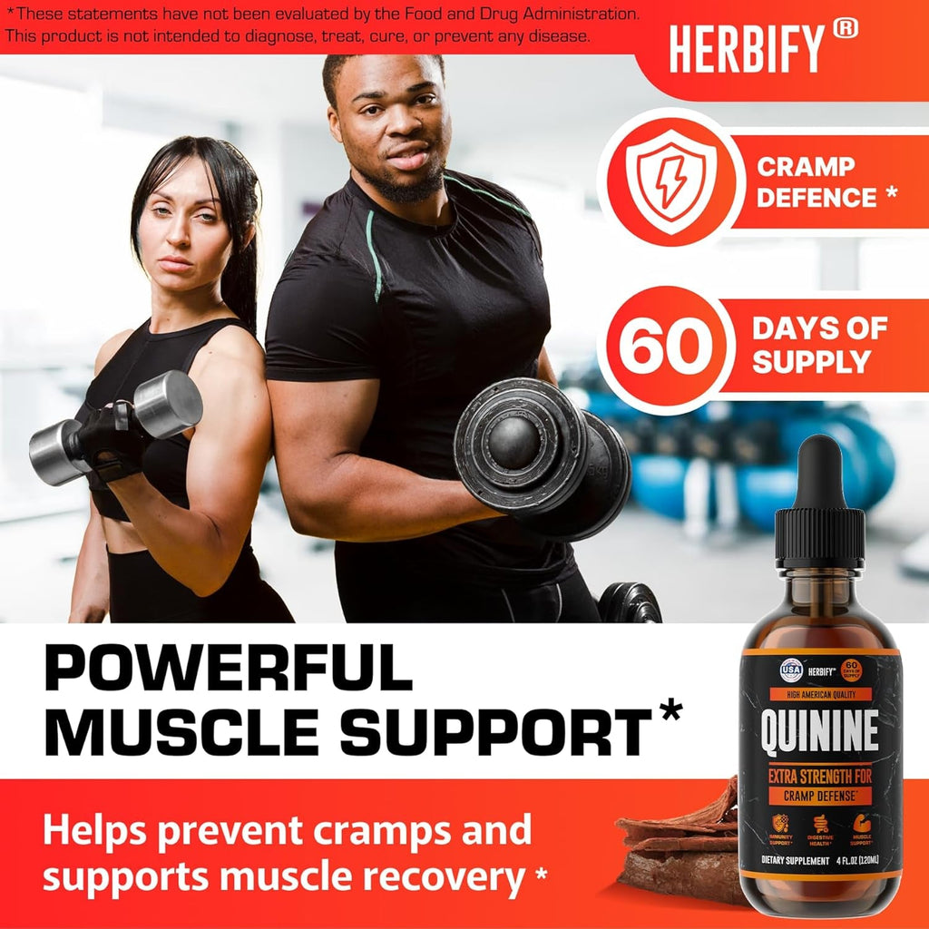 HERBIFY Quinine Tincture - Quinine Liquid Extract for Healthy Digestion - Quinine Cinchona Supplement for Better Absorption - US Made Product - for Men & Women 4Oz (120Ml)