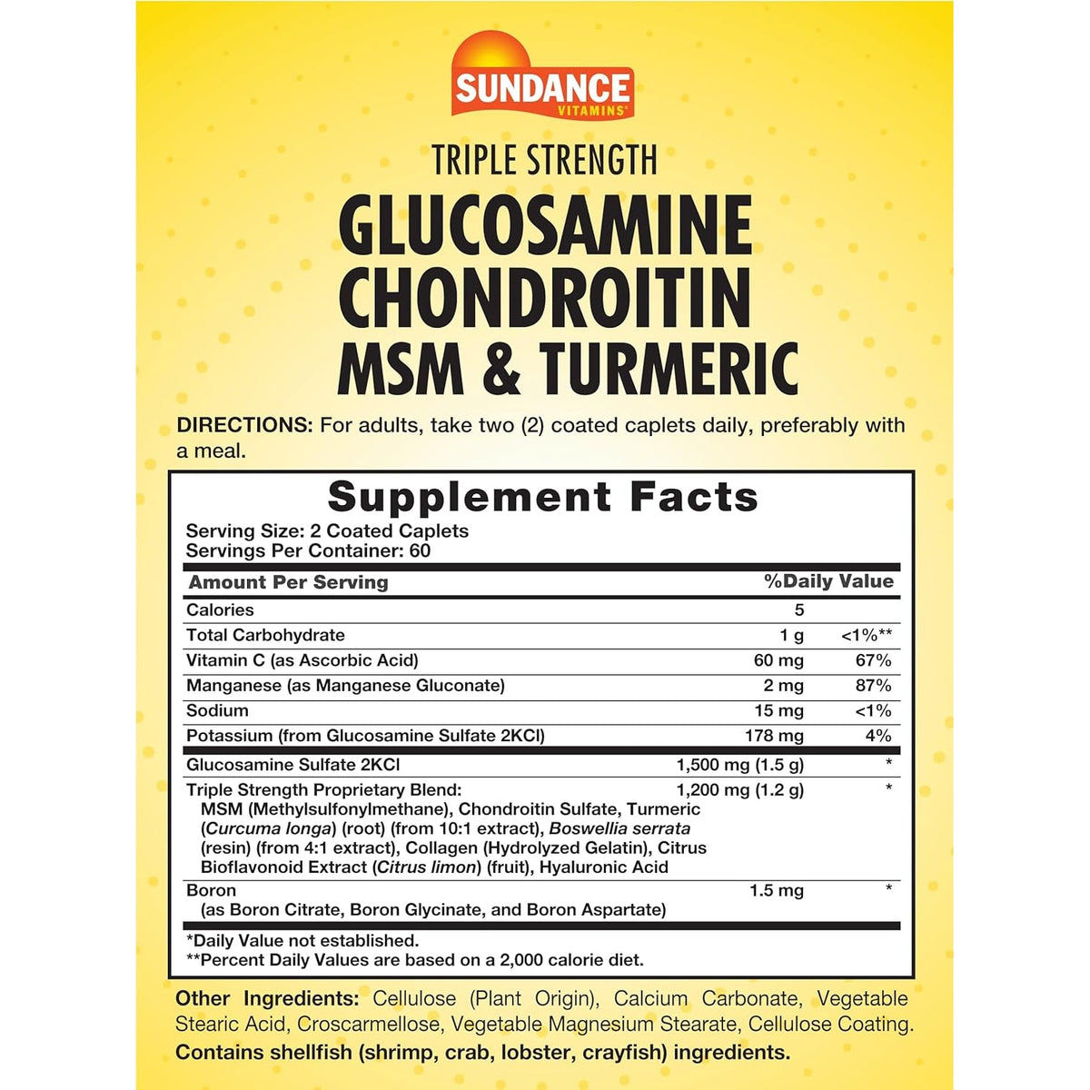 Sundance Glucosamine Chondroitin with MSM and Turmeric | 120 Caplets | Triple Strength Formula | Non-Gmo & Gluten Free Supplement