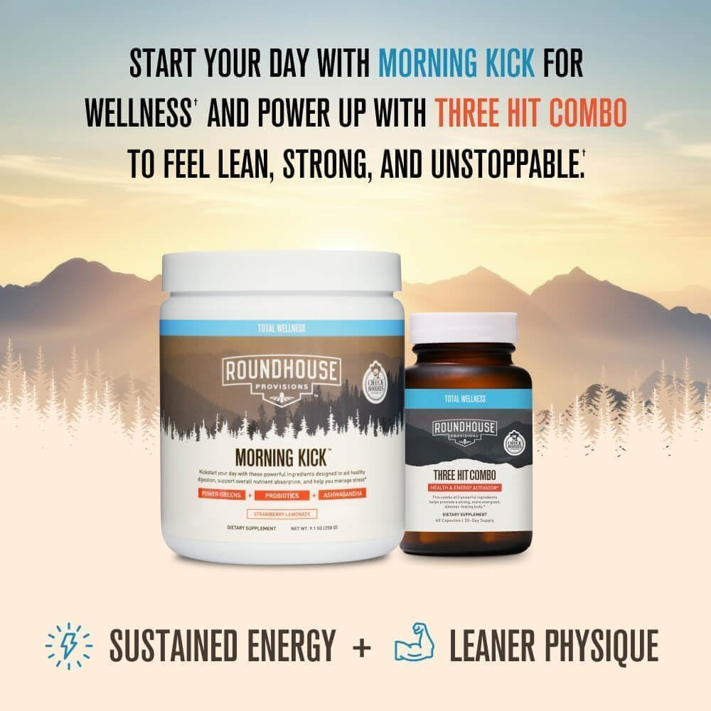 ROUNDHOUSE PROVISION Morning Kick, Greens Superfood Powder Supplement with Ashwagandha, Collagen & Probiotics - Sugar Free, Caffeine Free (3 Pack, Strawberry Lemonade Flavor) by Chuck Norris