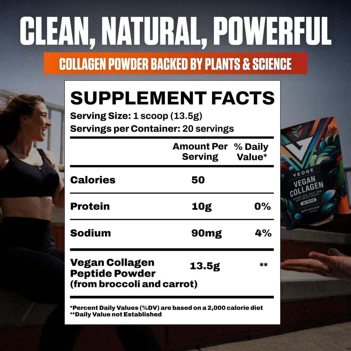 VEDGE Vegan Collagen Powder - Plant-Based Collagen Supplement for Hair, Skin, Nails, Joint & Gut Health. Collagen Peptides