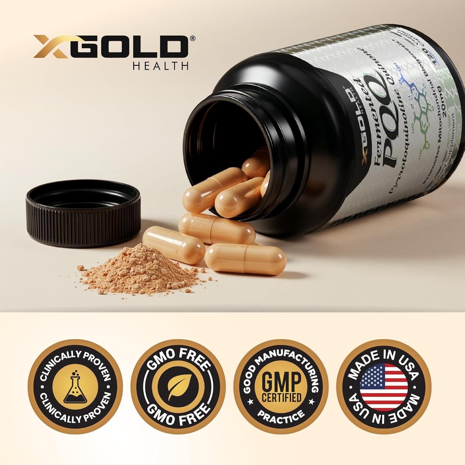 X Gold Health PQQ, Pyrroloquinoline Quinone, 20 Mg, 120 Capsules, Promotes the Growth of New Mitochondria, Gluten-Free, Non-Gmo, Vegetarian