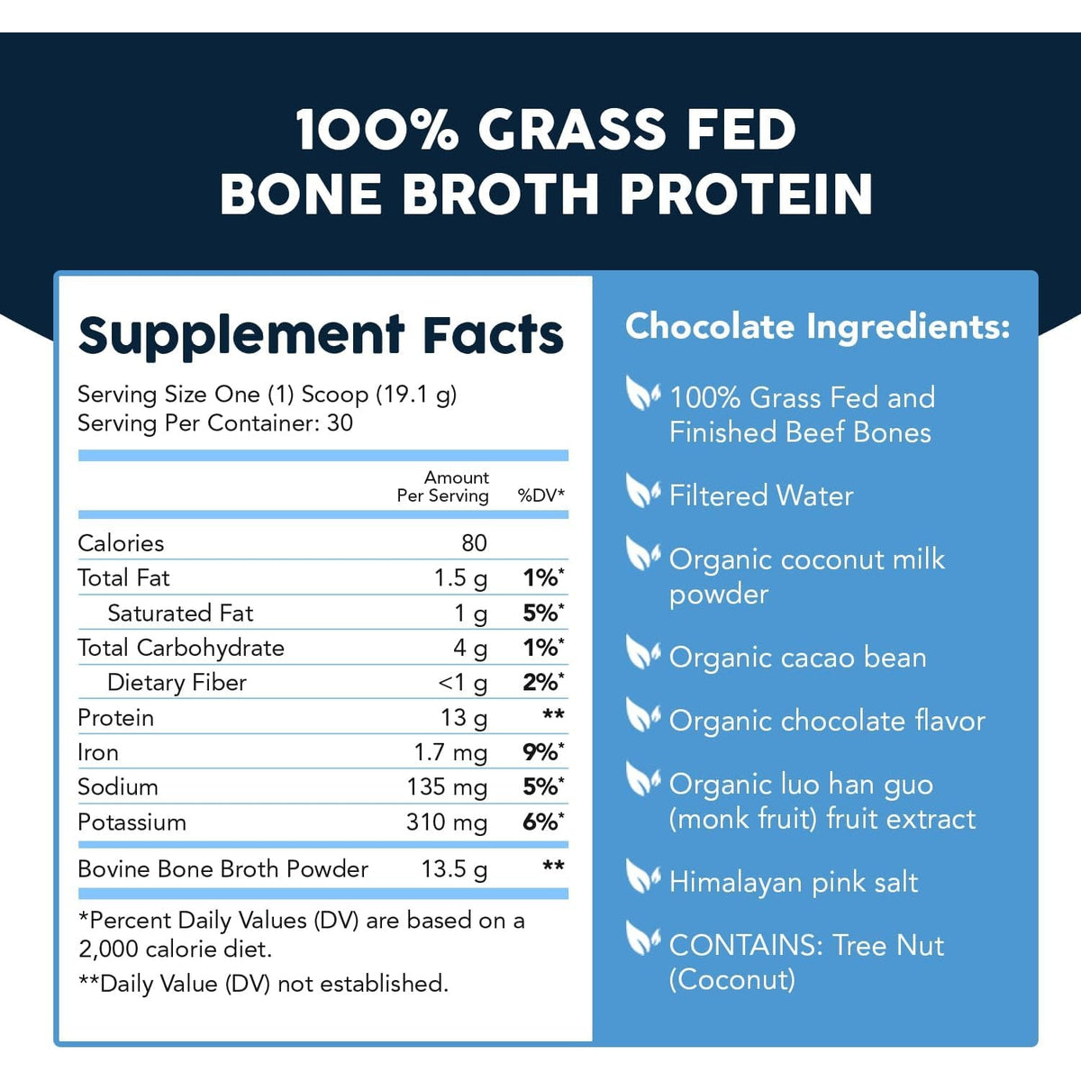 Paleovalley 100% Grass Fed Beef Bone Broth Protein Powder - Rich in Collagen Peptides for Hair, Skin, Gut Health, Bone and Joint Support - 13G Protein per Serving - No Gluten or Gmos - Chocolate