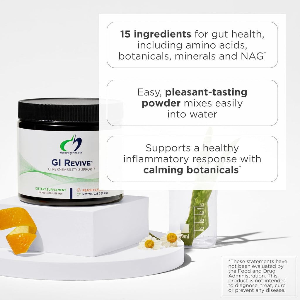 Designs for Health GI Revive Gut Health Powder - L Glutamine & Citrus Pectin for Digestive Health + Slippery Elm, Marshmallow Root & Cat'S Claw for Healthy Intestinal & Gut Lining Support* (28 Servs)