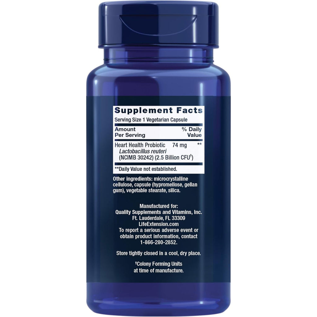 Life Extension FLORASSIST® Probiotic Heart Health, Lactobacillus Reuteri 30242, Promotes Heart Health and Already Healthy Cholesterol Levels, Gluten-Free, Non-Gmo, Vegetarian, 60 Capsules