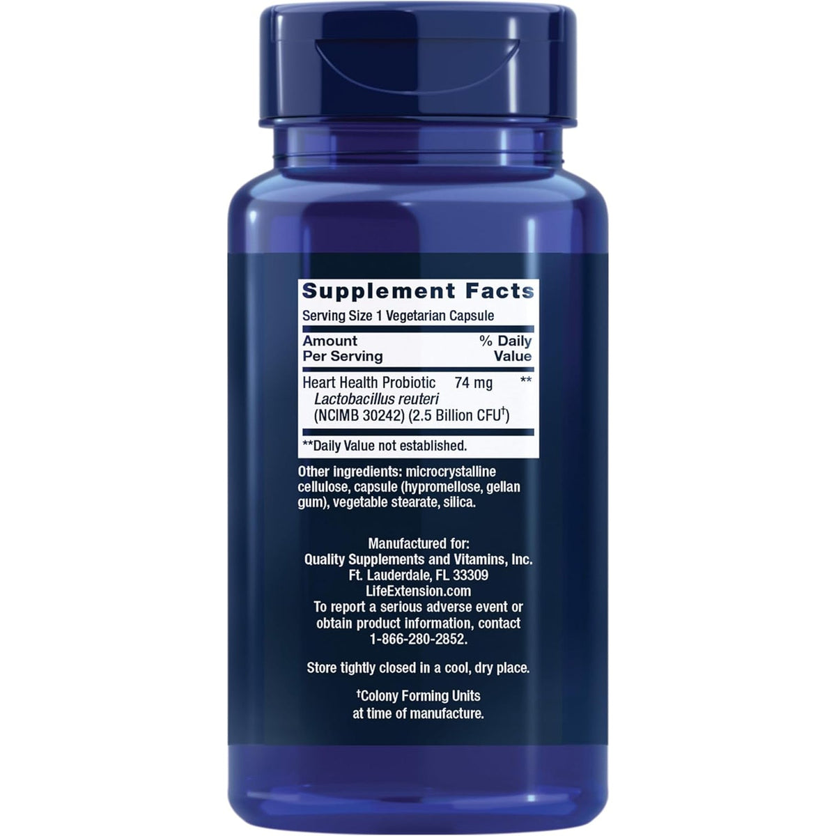 Life Extension FLORASSIST® Probiotic Heart Health, Lactobacillus Reuteri 30242, Promotes Heart Health and Already Healthy Cholesterol Levels, Gluten-Free, Non-Gmo, Vegetarian, 60 Capsules
