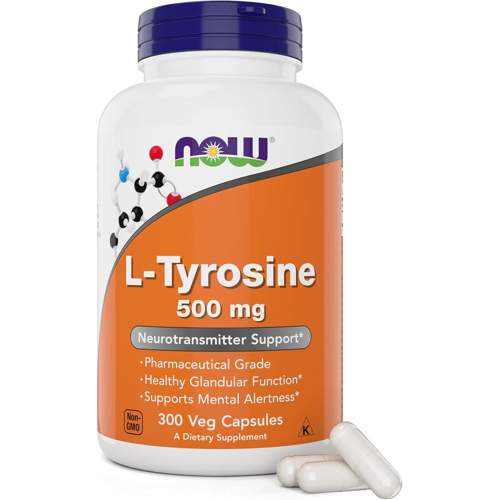 Now Foods L-Tyrosine 500Mg, 300 Capsules - Non GMO - Supports Mental Alertness - 500 Mg Caps - Free Form Supplement