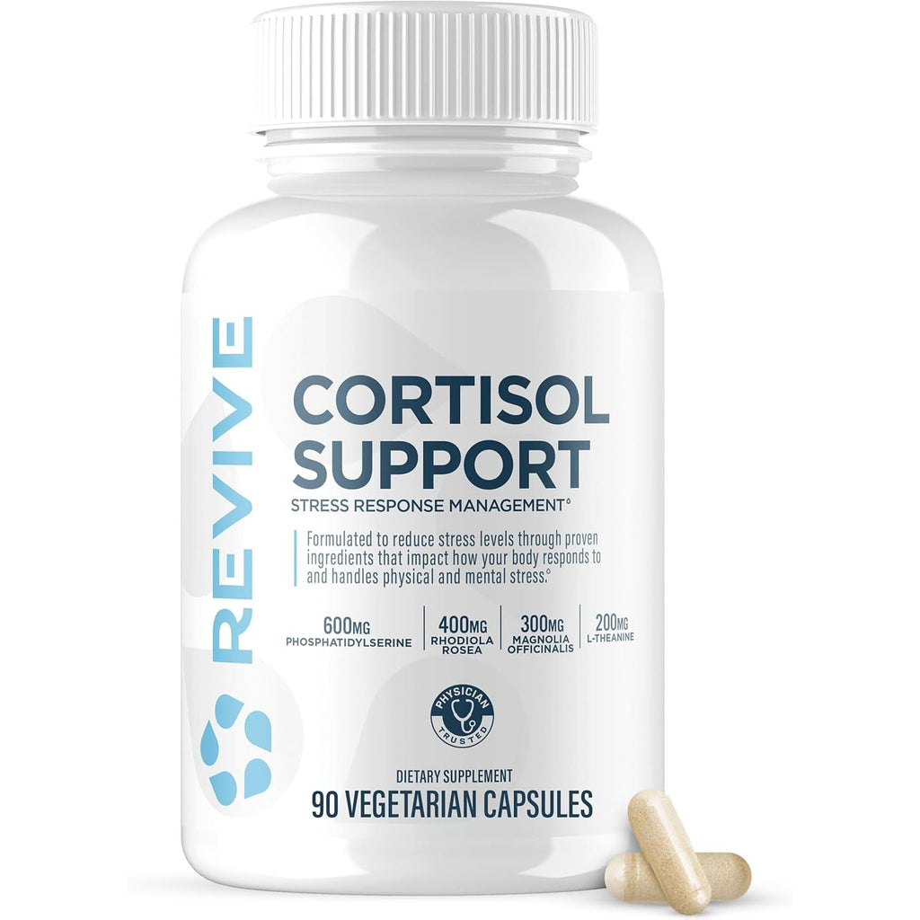 Revive MD Cortisol Manager, 90 Vegetarian Capsules - Cortisol Supplement W/Magnesium & L-Theanine Support Health, Focus, Energy, Fatigue, & Adrenal Gland Function - Vegan & Gluten-Free (30 Servings)