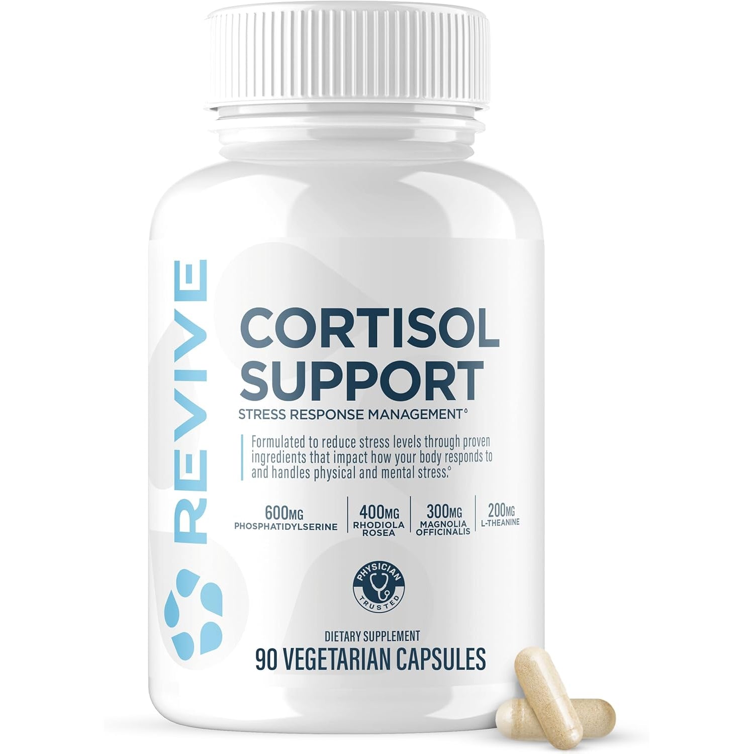 Revive MD Cortisol Manager, 90 Vegetarian Capsules - Cortisol Supplement W/Magnesium & L-Theanine Support Health, Focus, Energy, Fatigue, & Adrenal Gland Function - Vegan & Gluten-Free (30 Servings)