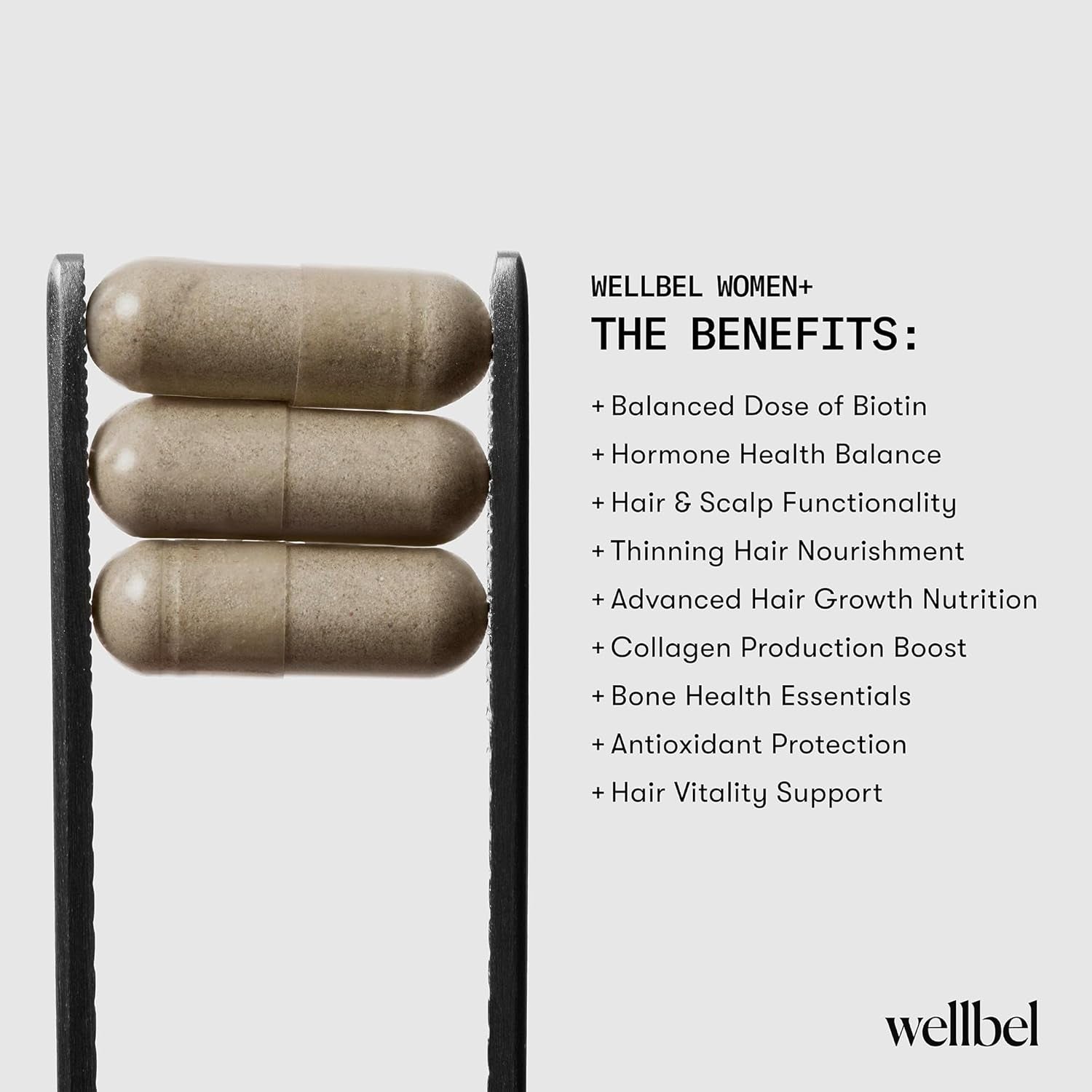 WELLBEL Women + Clean Supplement for Hair, Skin, and Nails, Vegan, Gluten Free, Non GMO 90 Count